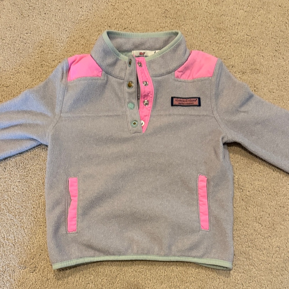 Vineyard Vines Kids' Gray and Pink Fleece Hoodie